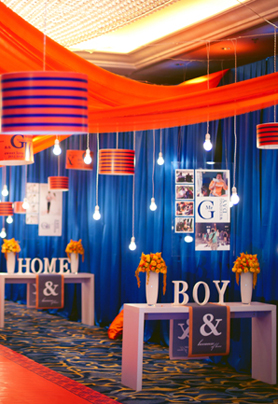 橙+蓝色婚礼布置