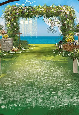 户外清新婚礼-电脑手绘