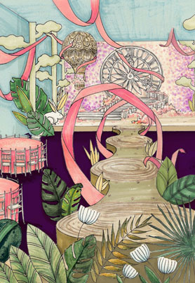 森系粉绿色仪式区线稿-上色步骤